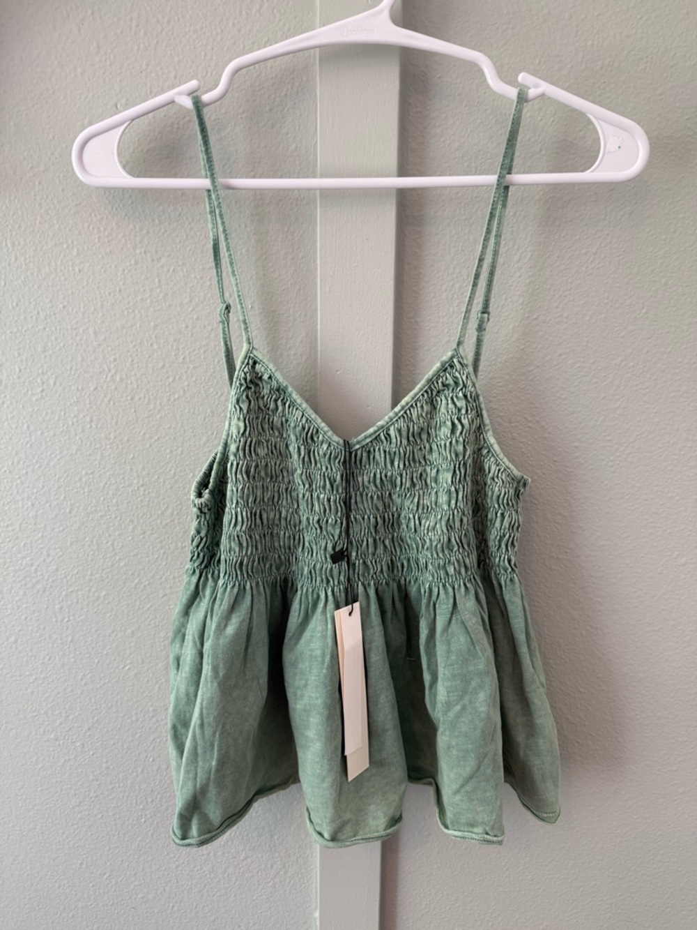 Mustard Seed Sage Green Smocked V-Neck Spaghetti Strap Tank